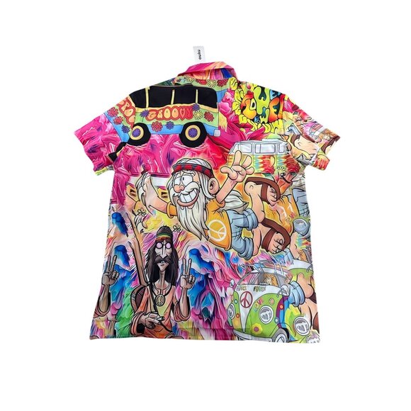 Hippie Graphic Shirt By Ouku Large Peace Van NWT Camp - Picture 7 of 10